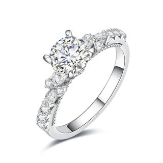 Floral Radiance • Round Cut Moissanite Engagement Ring