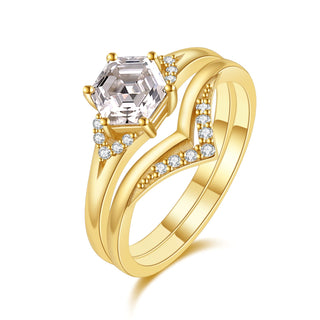 Sacred Vow · Hexagon Cut Moissanite Bridal Set