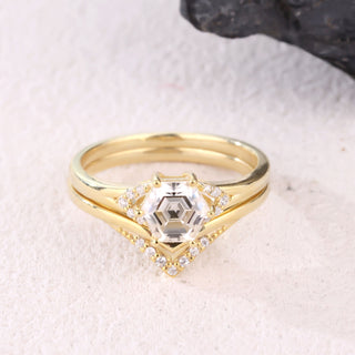 Sacred Vow · Hexagon Cut Moissanite Bridal Set