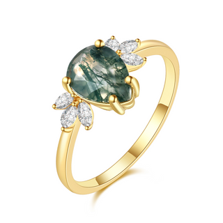 Mystic Forest · Pear Cut Moss Agate Promise Ring