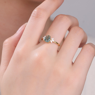 Mystic Forest · Pear Cut Moss Agate Promise Ring