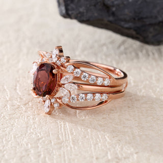 Crimson Bloom · Oval Cut Red Tourmaline Bridal Set