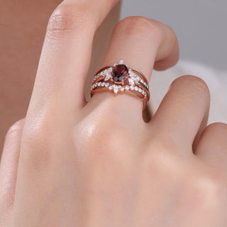 Crimson Bloom · Oval Cut Red Tourmaline Bridal Set