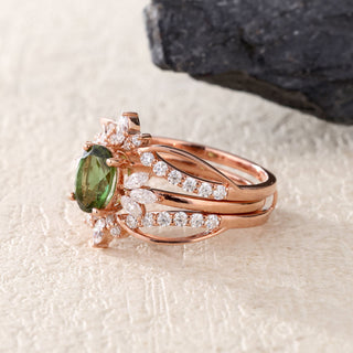 Verdant Bloom · Oval Cut Green Tourmaline Bridal Set