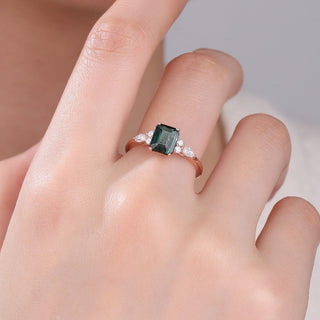 Verdant Grace · Emerald Cut Green Tourmaline Promise Ring