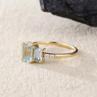 Ocean Trilogy · Emerald Cut Aquamarine Three-Stone Ring
