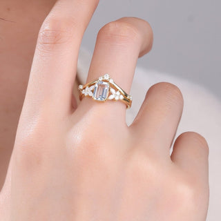 Azure Symphony · Emerald Cut Aquamarine Bridal Set