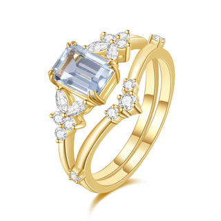 Azure Symphony · Emerald Cut Aquamarine Bridal Set