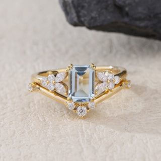 Azure Symphony · Emerald Cut Aquamarine Bridal Set