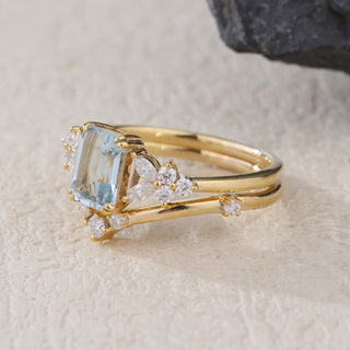 Azure Symphony · Emerald Cut Aquamarine Bridal Set