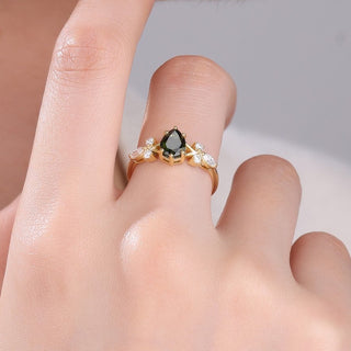 Forest Vow · Pear Cut Green Tourmaline Promise Ring