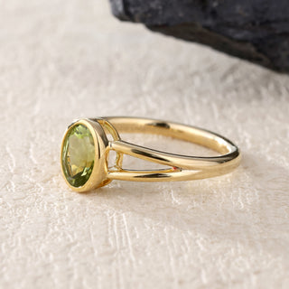 Olive Whisper · Oval Cut Green Tourmaline Promise Ring