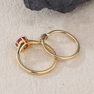 Crimson Halo • Round Ruby Bridal Set