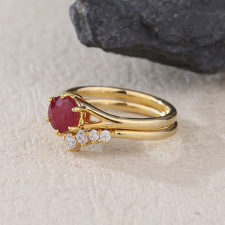 Crimson Halo • Round Ruby Bridal Set