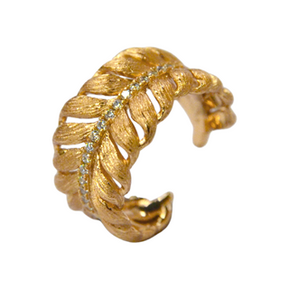 925 italian silver ring Leaf-embossed open ring with wire-stitching