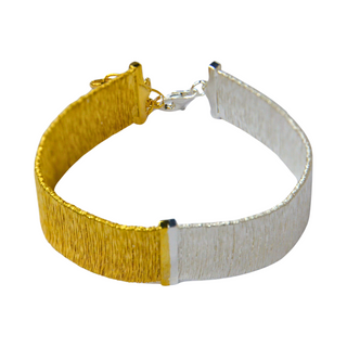 925 Italian Silver Bracelet 14M flat silver wire bicolored bracelet 16+3cm