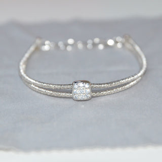 925 Italian Silver Bracelet,Double-ring round gold string wire-wound bracelet，17+3cm