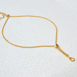 925 Italian Silver Necklace 2.0 Small Circle Embracing Green Zirconium Snap Ring Necklace 80CM