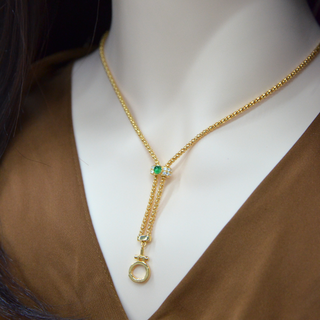 925 Italian Silver Necklace 2.0 Small Circle Embracing Green Zirconium Snap Ring Necklace 80CM