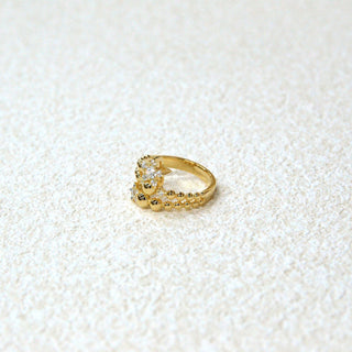 925 italian silver ring Three-ring pearl pentagram zirconium ring