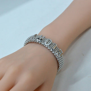 925 Italian Silver Bangle 13.6 Carat Flat Bu Alphabet Round Hug Bracelet