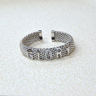 925 Italian Silver Bangle 13.6 Carat Flat Bu Alphabet Round Hug Bracelet