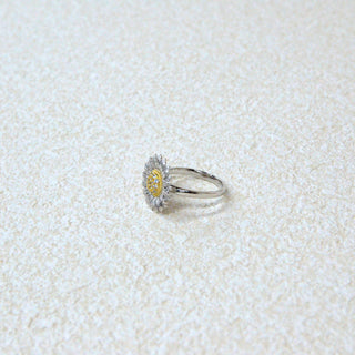 925 italian silver ring Inlaid Bellis perennis Chrysanthemum morifolium ring