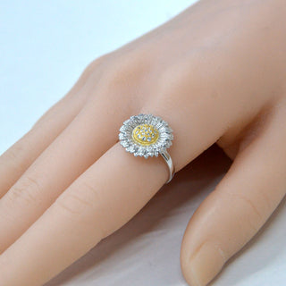 925 italian silver ring Inlaid Bellis perennis Chrysanthemum morifolium ring