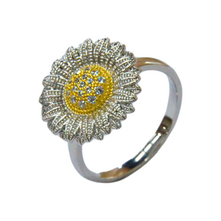 925 italian silver ring Inlaid Bellis perennis Chrysanthemum morifolium ring
