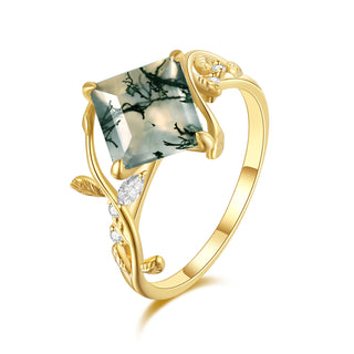 Forest Serenity • Princess Cut Moss Agate Promise Ring