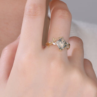 Forest Serenity • Princess Cut Moss Agate Promise Ring