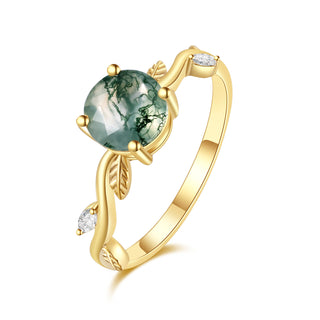 Verdant Echo • Round Cut Moss Agate Promise Ring
