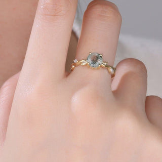 Verdant Echo • Round Cut Moss Agate Promise Ring