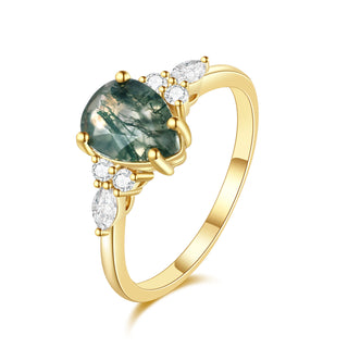 Verdant Heart • Pear Cut Moss Agate Promise Ring