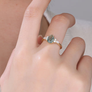 Verdant Heart • Pear Cut Moss Agate Promise Ring